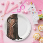 彫刻ハートツリーログ ラスティック ミニマル ウェディング ペーパープレート (パーティー)