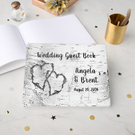 彫刻ハート樺の木ツリーバークゲストブック ゲストブック