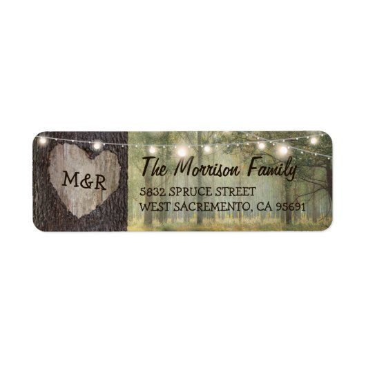 彫刻ハート結婚ツリー |スト素朴リングライト ラベル (正面)