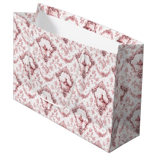 彫刻フローラトイルと風車&ボート – ピンク ラージペーパーバッグ (正面アングル)