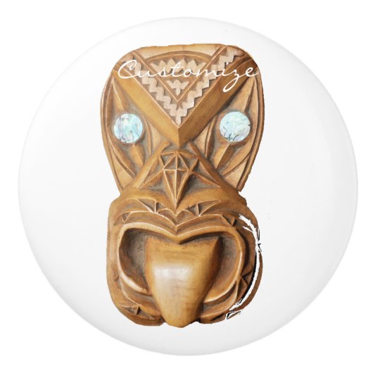 彫刻マオリティキ顔サンダーコーブ セラミックノブ (正面)