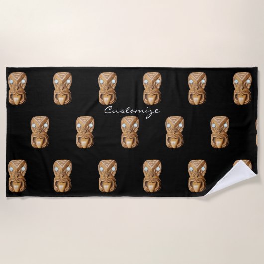 彫刻マオリティキ顔サンダーコーブ  ビーチタオル (正面)