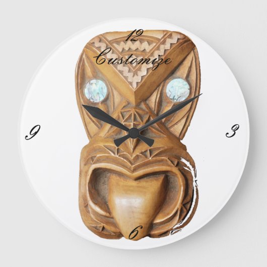 彫刻マオリティキ顔サンダーコーブ ラージ壁時計 (正面)