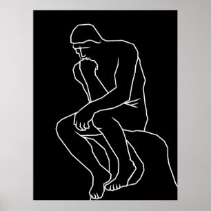 彫刻家ロダンにインスパイアされた、考える人の線画 ポスター