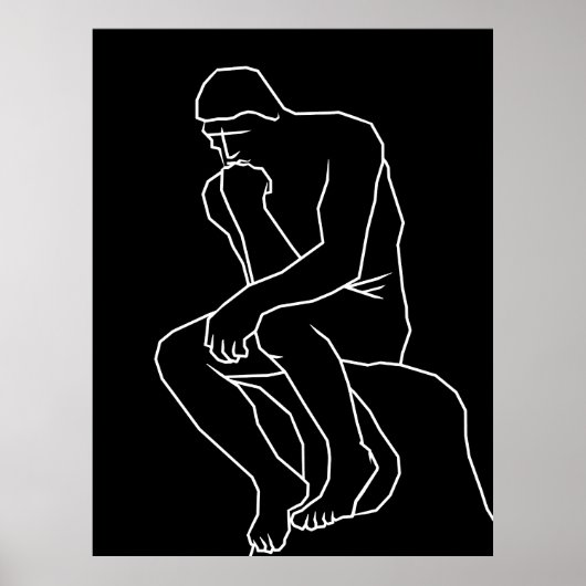 彫刻家ロダンにインスパイアされた、考える人の線画 ポスター (正面)