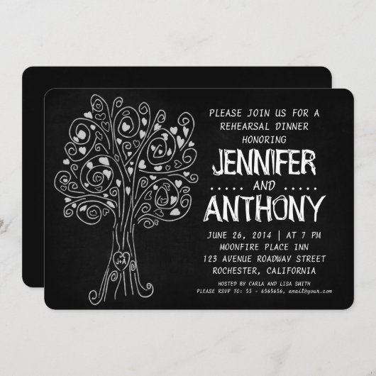 彫刻木の黒板リハーサルディナー招待 招待状 (正面/裏面)