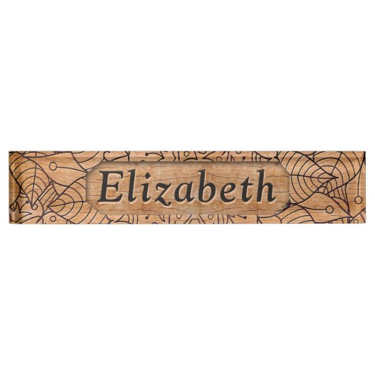 彫刻木パーソナライズされたフローラ曼荼羅 デスクネームプレート (正面)