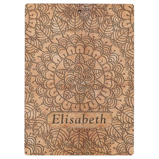 彫刻木フローラサークルマンダラパーソナライズされた クリップボード (裏面)