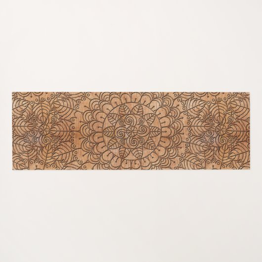 彫刻木フローラサークルマンダラパーソナライズされた ヨガマット (裏面(横))