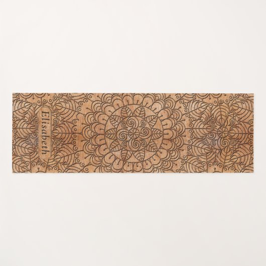 彫刻木フローラサークルマンダラパーソナライズされた ヨガマット (正面(横))