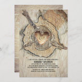 彫刻木材ハート素朴ツリーブライダルシャワー 招待状 (正面/裏面)