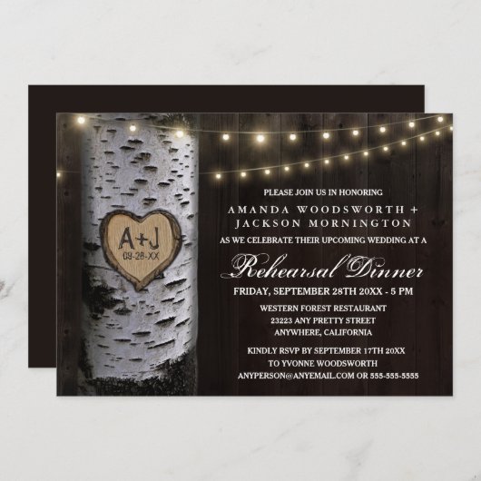 彫刻樺の木ツリーリハーサルディナー招待状 招待状 (正面/裏面)