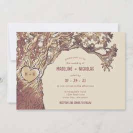 彫素朴りハートオーク結婚の木 招待状