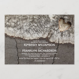 彫素朴り木材ハートツリー婚約パーティ 招待状