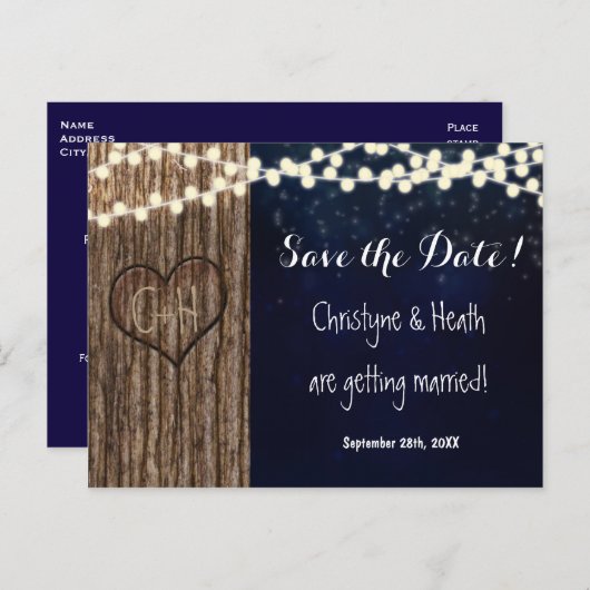 彫素朴刻された木ハート救日付はがき 案内ポストカード (正面/裏面)