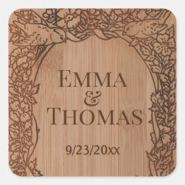 彫素朴刻された結婚木材の名前フローラ スクエアシール