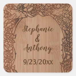 彫素朴刻された結婚木材の名前フローラ スクエアシール