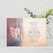 彫素朴刻ハート木ブライダルシャワー 招待状 (スタンド正面)