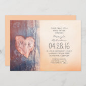 彫素朴刻ハート木ブライダルシャワー 招待状 (正面/裏面)