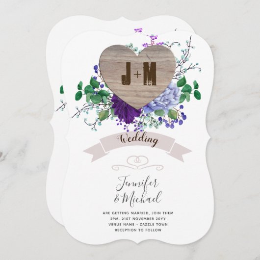 彫素朴刻木材ハートモノグラムフローラ秋 招待状 (正面/裏面)