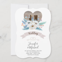 彫素朴刻木材ハートモノグラムフローラ秋 招待状