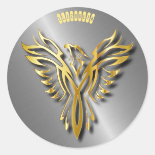 影が付いている上昇の金フェニックスの金ゴールドの炎 ラウンドシール