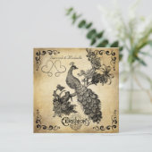 影で覆われたクリーム色のヴィンテージの孔雀の結婚式招待状 招待状 (スタンド正面)