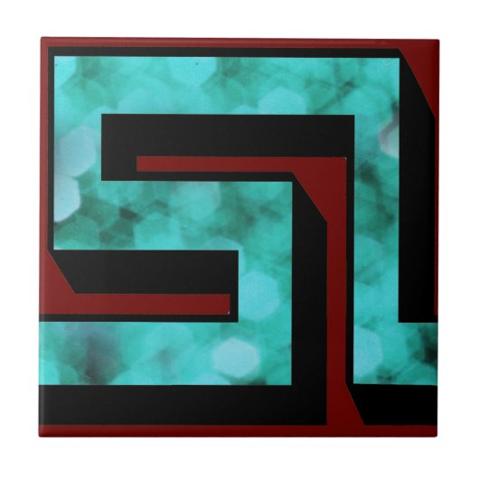 影とのあずき色の雷文の~の青い輝き タイル (正面)