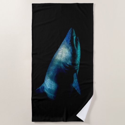 影に浮かぶサメ ビーチタオル (正面)