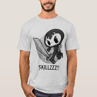 影のスカルの忍者の戦士"SKILLZZZ!!!" Tシャツ