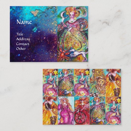 影のタロ失ったット/月の女性、太陽と星 名刺 (正面/裏面)