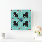 影のパグ スクエア壁時計 (ホーム)