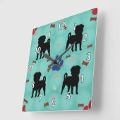 影のパグ スクエア壁時計 (傾斜)