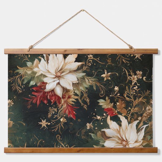 影の付いたクリスマスバレエ植物学 吊り下げ型タペストリー (正面)