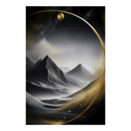 影の付いた山の上の黄金の円 ポスター