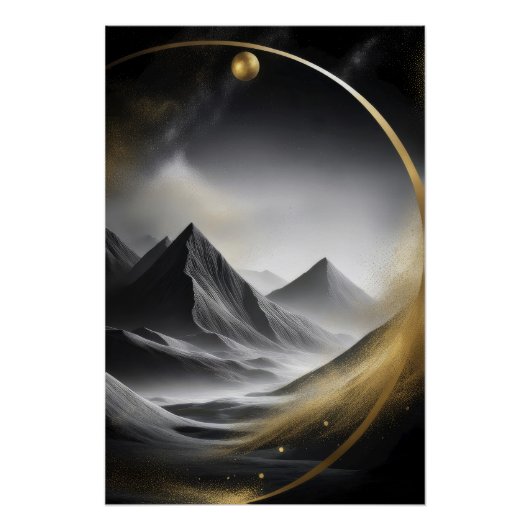 影の付いた山の上の黄金の円 ポスター (正面)