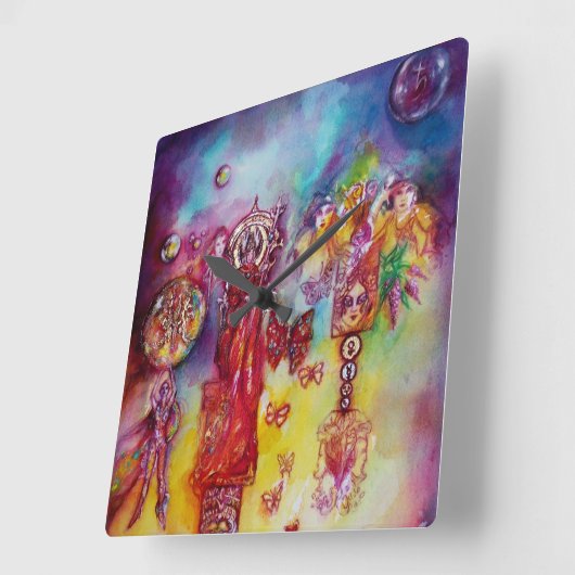 影の妖精失ったと蝶の庭 スクエア壁時計 (傾斜)