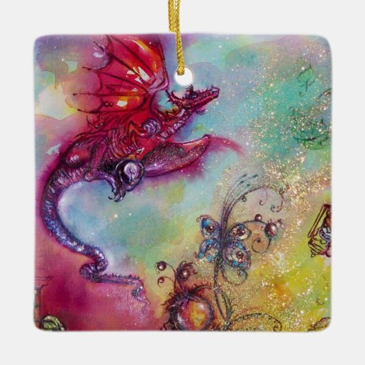 影の庭失った – 赤飛んでいる龍 セラミックオーナメント (正面)