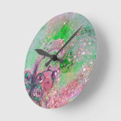 影の庭失った、魔法蝶の植物の緑 ラウンド壁時計 (傾斜)