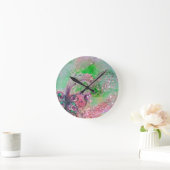 影の庭失った、魔法蝶の植物の緑 ラウンド壁時計 (ホーム)