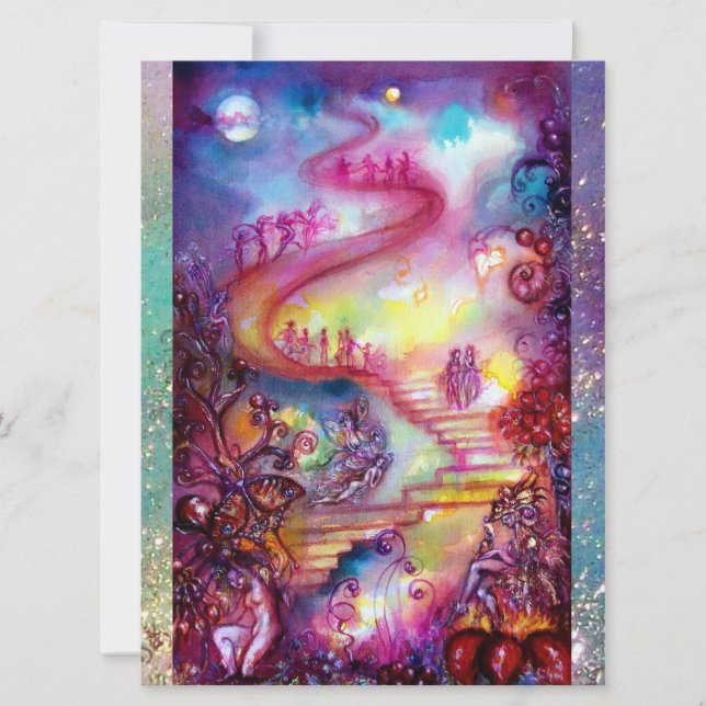 影の庭、神秘的な失った階段のティール（緑がかった色）ブルー (正面)