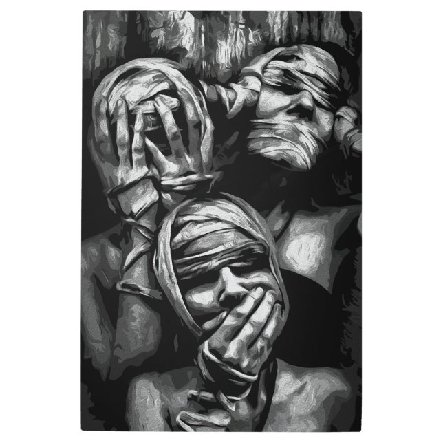 影の消音：抽象芸術顔 メタルプリント (正面)