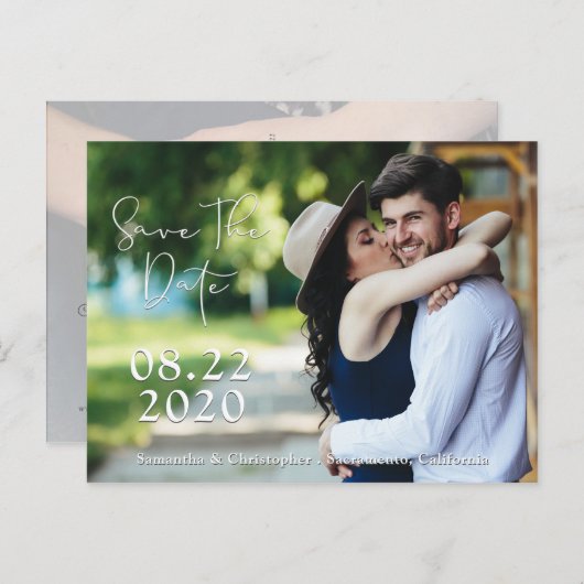 影付きの白いスクリプトを保存する | 2枚の写真 案内ポストカード (正面/裏面)