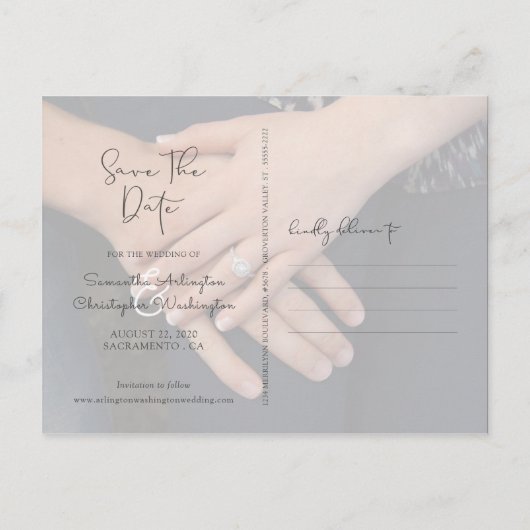 影付きの白いスクリプトを保存する | 2枚の写真 案内ポストカード (裏面)