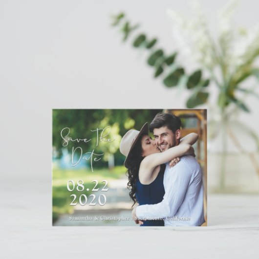 影付きの白いスクリプトを保存する | 2枚の写真 案内ポストカード (スタンド正面)