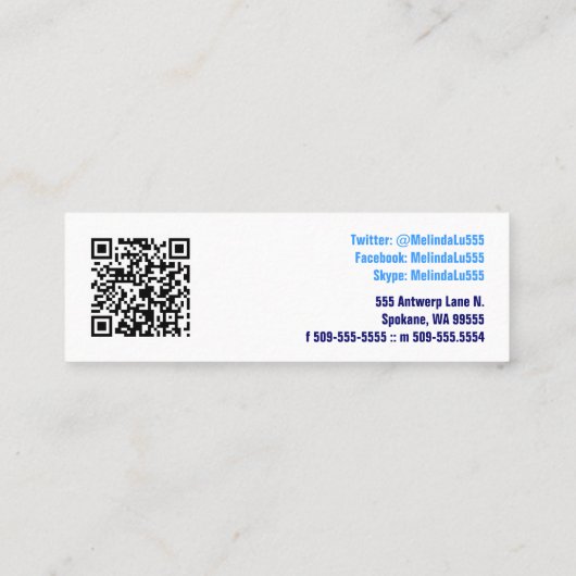 影響のQRコードの社会的なメディア・コンサルタント スキニー名刺 (裏面)
