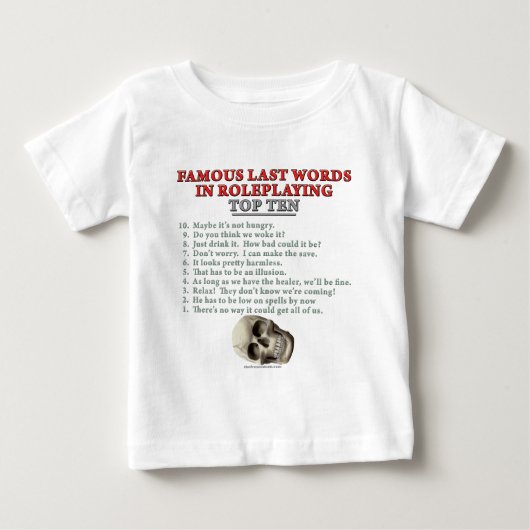 役割演技の有名な最後の単語: 上10 ベビーTシャツ (正面)