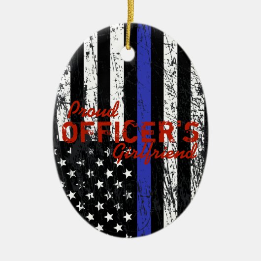 役員誇りを持ったのガールフレンド薄い青い線 セラミックオーナメント (正面)