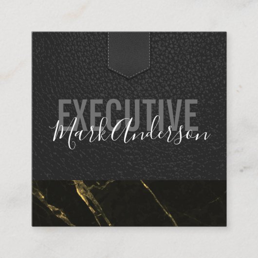 役員 | シグネチャーシリーズブラック金ゴールド大理石 スクエア名刺 (正面)