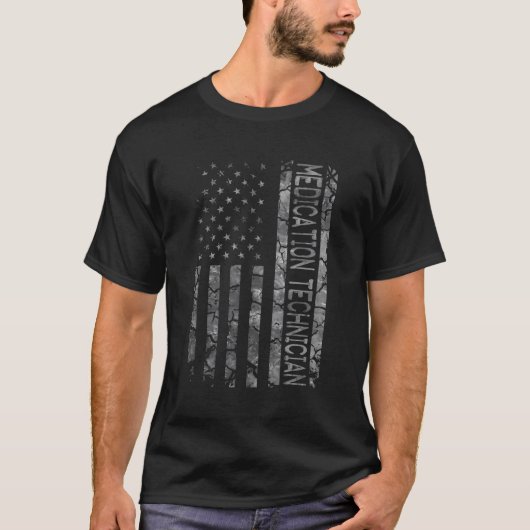 役職おもしろい労働者アメリカ国旗の投薬Te Tシャツ (正面)